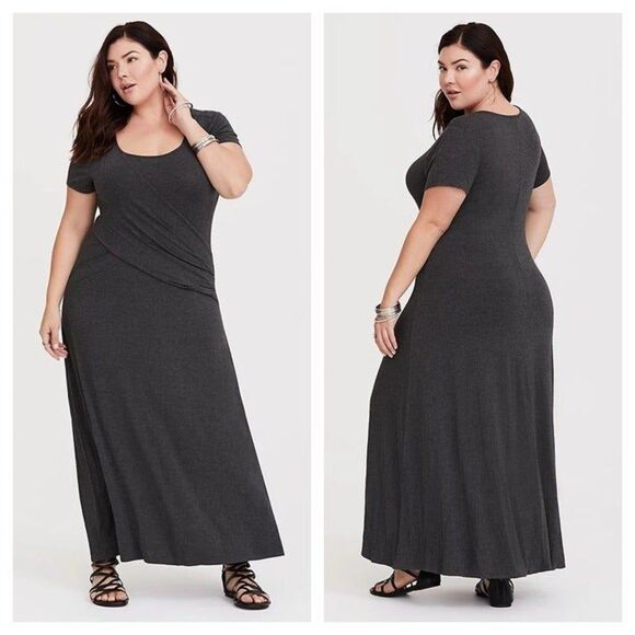 Torrid Grey Pleated Jersey Maxi Dress - Picture 1 of 4